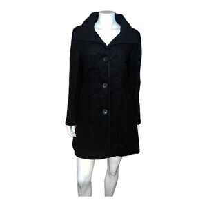 DKNY Stand-Collar Walker Coat Black Wool Single Breasted Small NWT